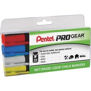 Pentel Liquid Chalk Markers, Chisel Tip, Wet-Erase, 4/PK, AST PK PENSMW26PGPC4M1
